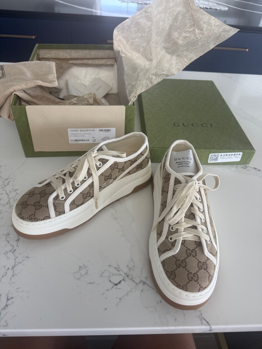 Gucci Beige GG Monogram Platform Low-Top Sneakers